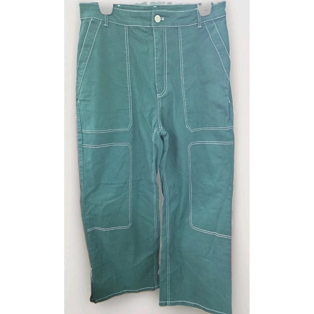 BY.DYLN Womens Green Contrast Stitch Utility Carpenter Pants XL High Waisted